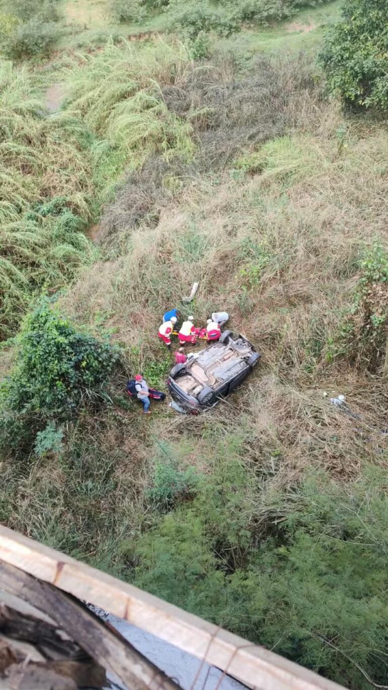 Acidente na BR-116 em Sapucaia: carro cai de viaduto e deixa dois feridos